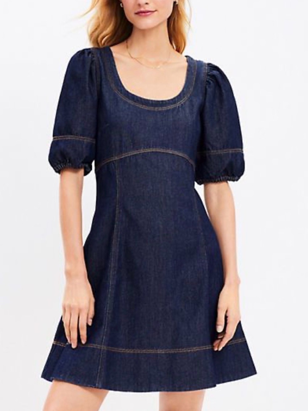 LOFT Denim Puff Sleeve Mini Dress